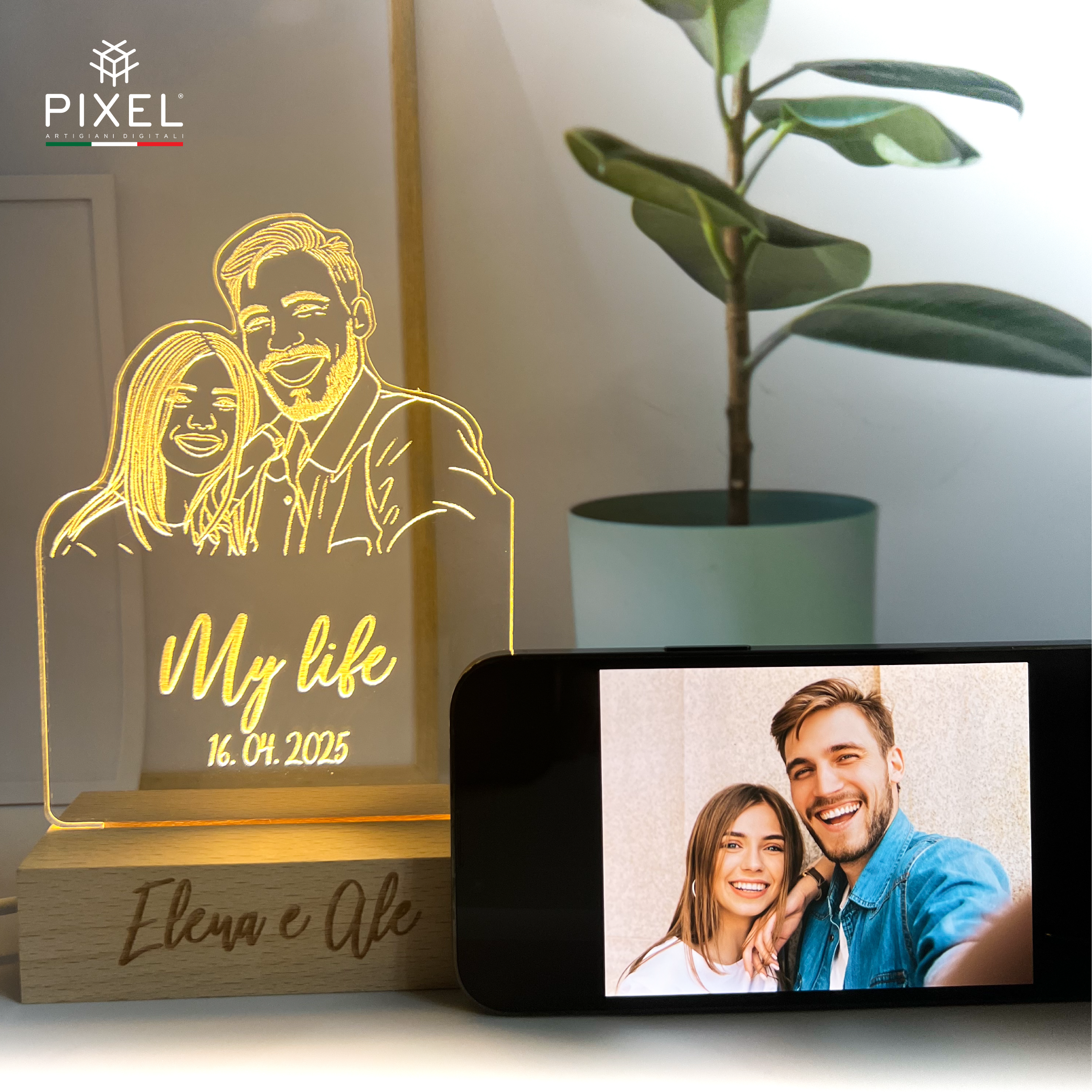 Lampada personalizzata con foto incisione 3d in stile line art