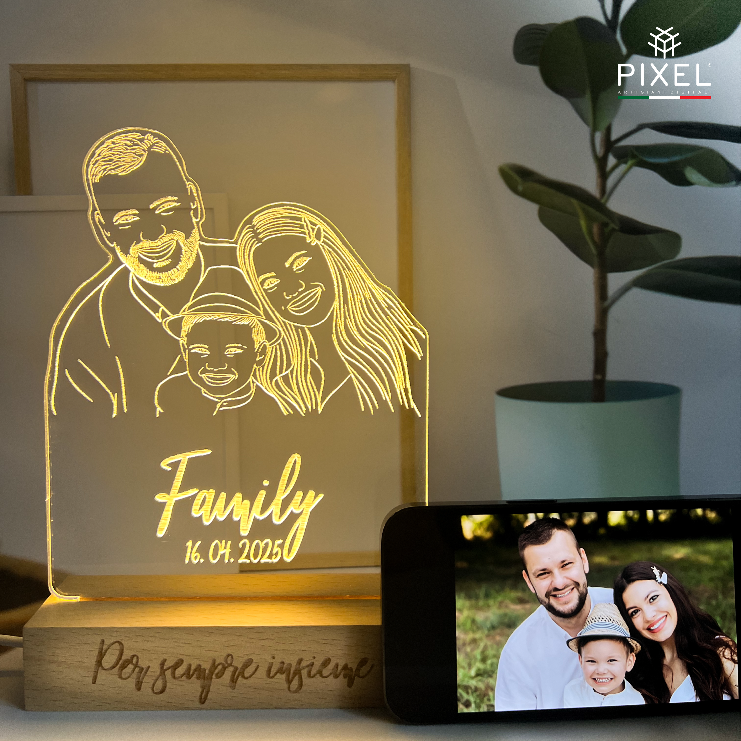 Lampada personalizzata con foto incisione 3d in stile line art