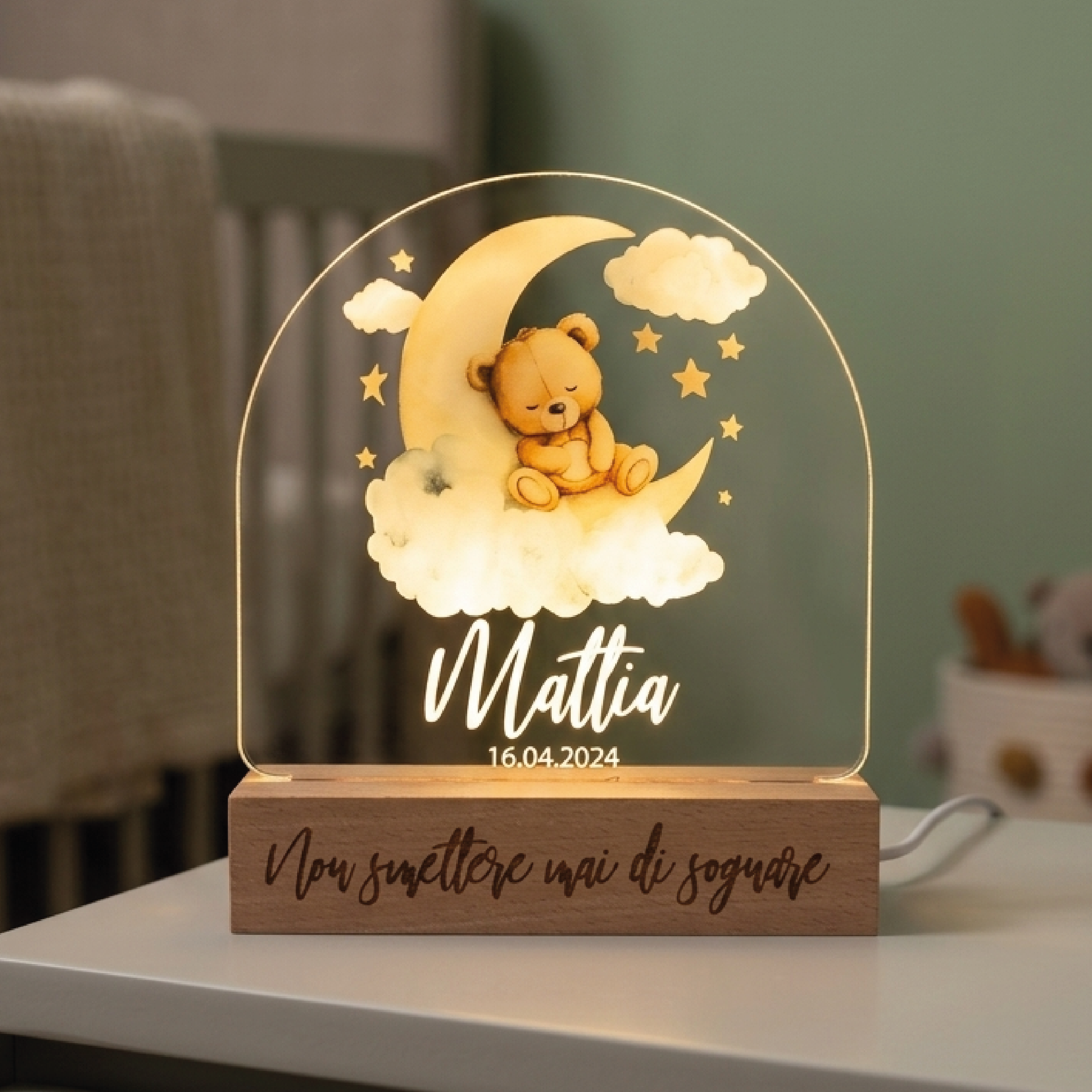 Personalisierte Kinderlampe mit Tieren