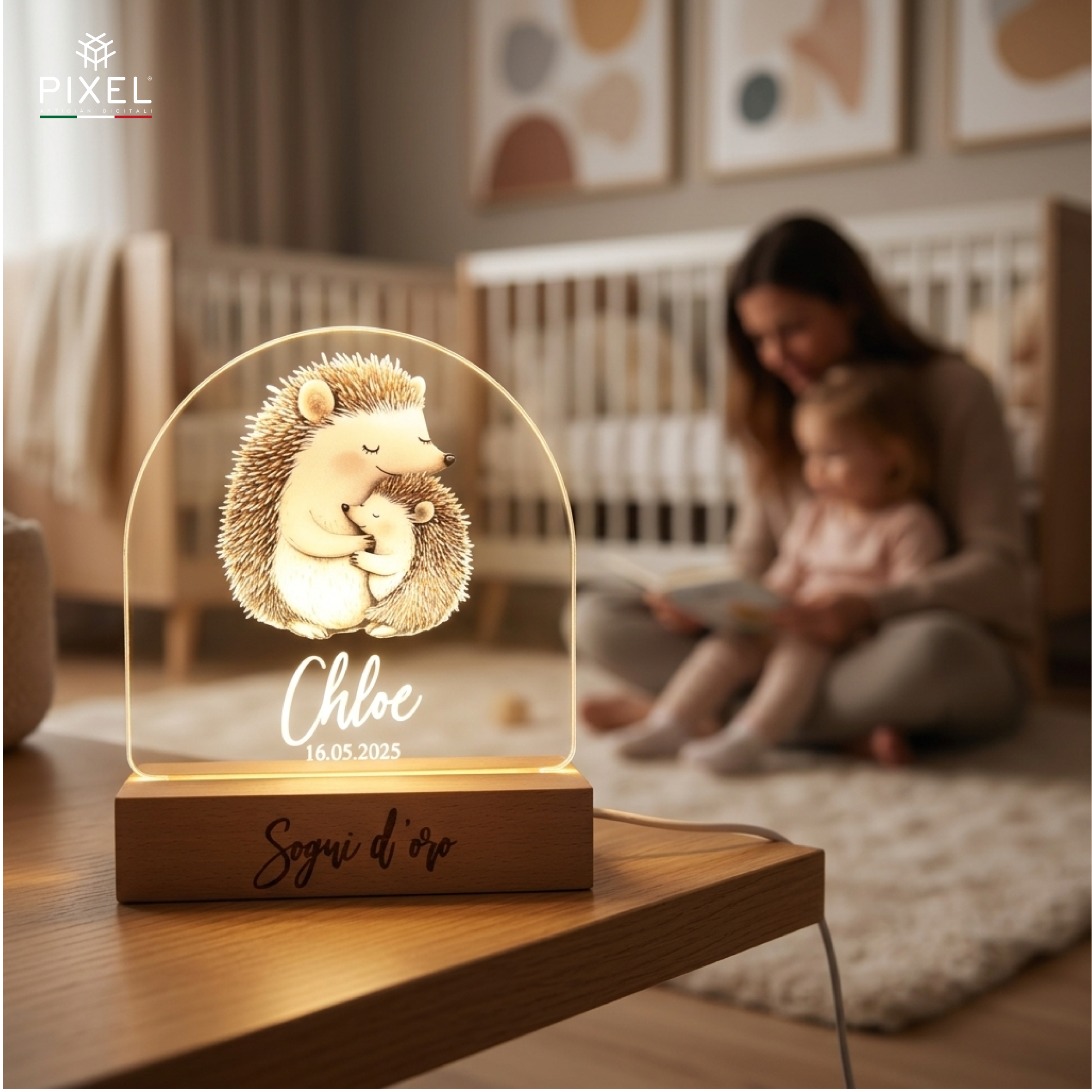 Personalisierte Kinderlampe mit Tieren